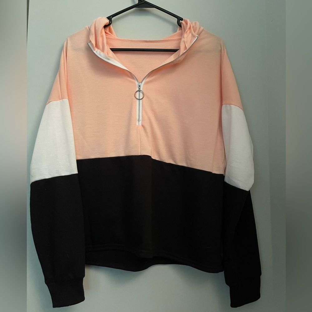 Shein, color block hoodie with zipper
